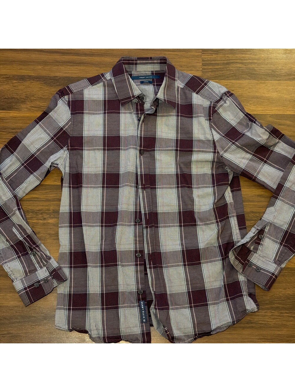 Perry Ellis Motion Men’s Slim Fit Stretch Plaid Long Sleeve Button-Up Shirt S